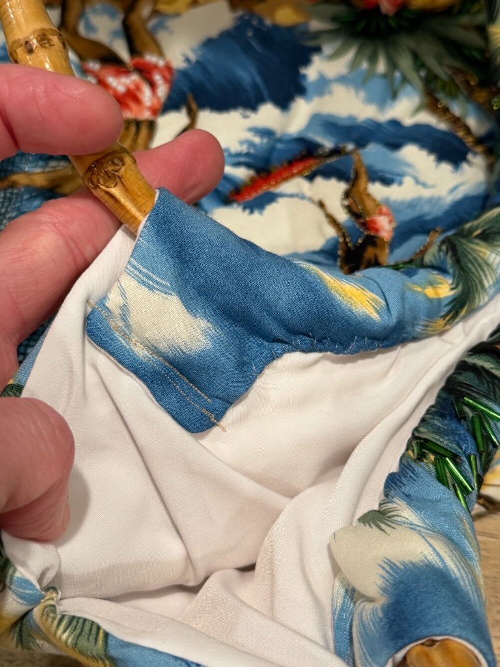 Retro Tropical Hawaiian Print Tote Bag with Bamboo Handles - Picture 6 of 9